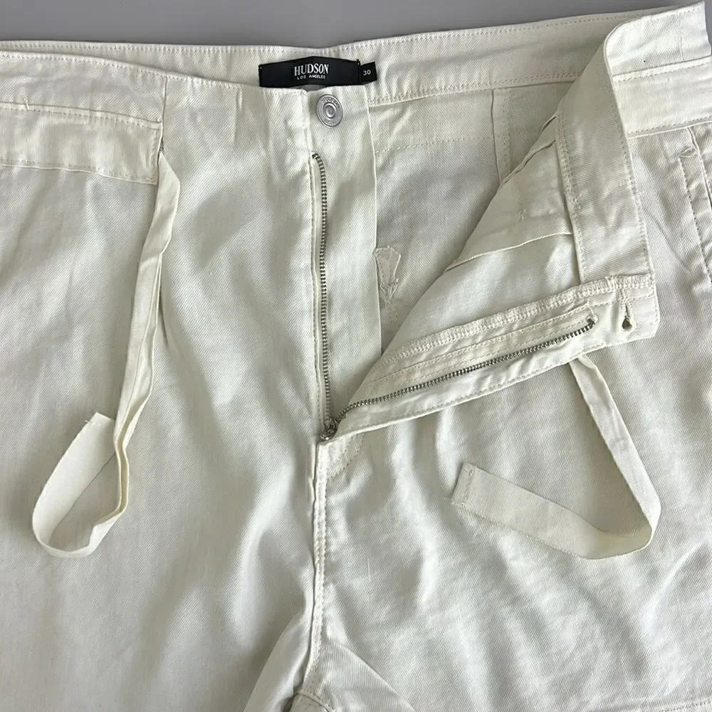 NWOT HUDSON JEANS Paperbag High Waisted Short Linen Twill in Egret Size 30